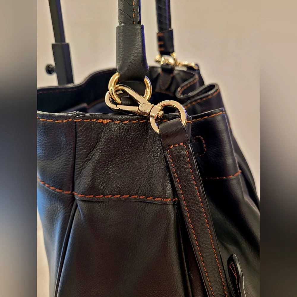 Cole Haan Black Leather Drawstring Hobo with Tassels